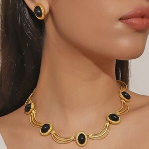 NWT - Elegant Gold and Black Necklace and Earring Set